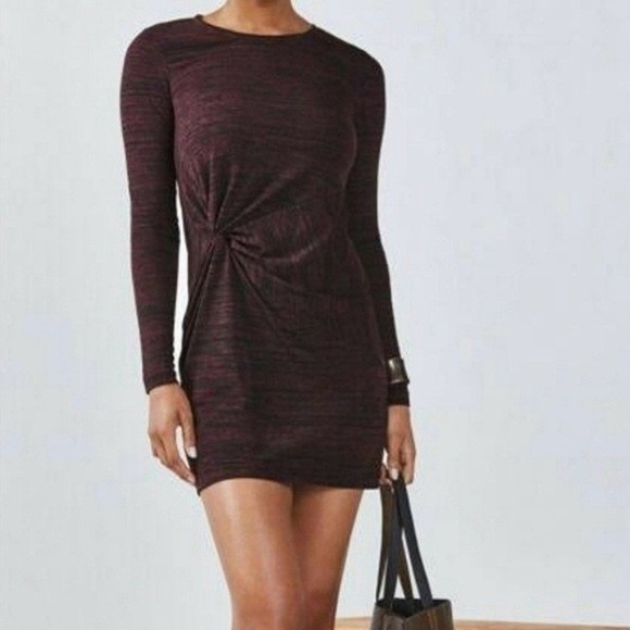 Fabletics Burgundy Black Marled Twist Front Long Sleeve Dress Size L
